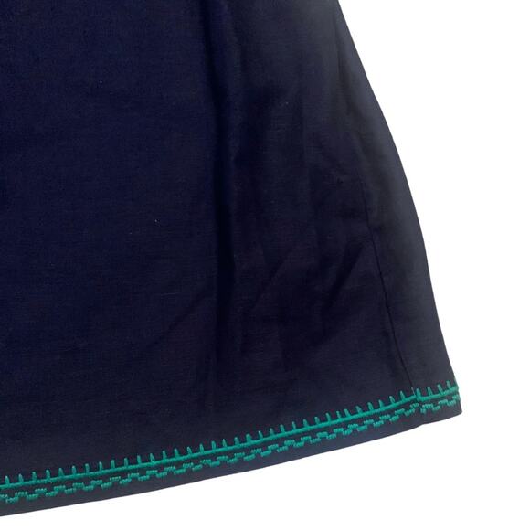 J. Crew Floral Embroidered Navy Blue Green Linen Sleeveless Short Shift Dress XS - Picture 2 of 12